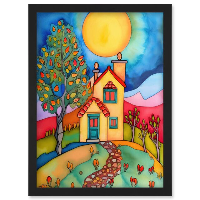 Artery8 English Country Home Folk Art Artwork Framed Wall Art Print A4 in Black - image 1