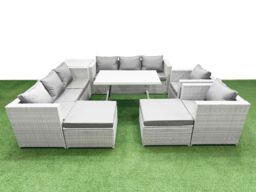 Fimous 10 Seater Garden Furniture Set with 2 Big Stool Side Table Light Grey - thumbnail 1