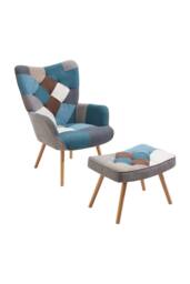 H&O Direct Blue Colour Block Upholstered Wingback Armchair with Footstool - thumbnail 3