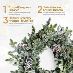 Shatchi 80cm Cypress Pine Wreath Realistic Pine Cone Christmas Décor in Green - Size: 800mm - thumbnail 5