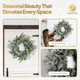 Shatchi 80cm Cypress Pine Wreath Realistic Pine Cone Christmas Décor in Green - Size: 800mm - thumbnail 7