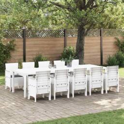 Berkfield Home 11 Piece Garden Dining Set with Cushions White Poly Rattan - thumbnail 2