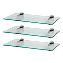 Harbour Housewares 3x Floating Glass Shelves - 40cm - Bathroom Shower Storage Display in Silver