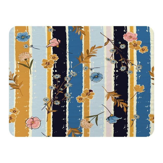 Benjamin Tate Design Beautiful Meadow Flowers On Candy Colorful Brush Stripe Blanket in Natural - Size: 120 cm x 150 cm - image 1