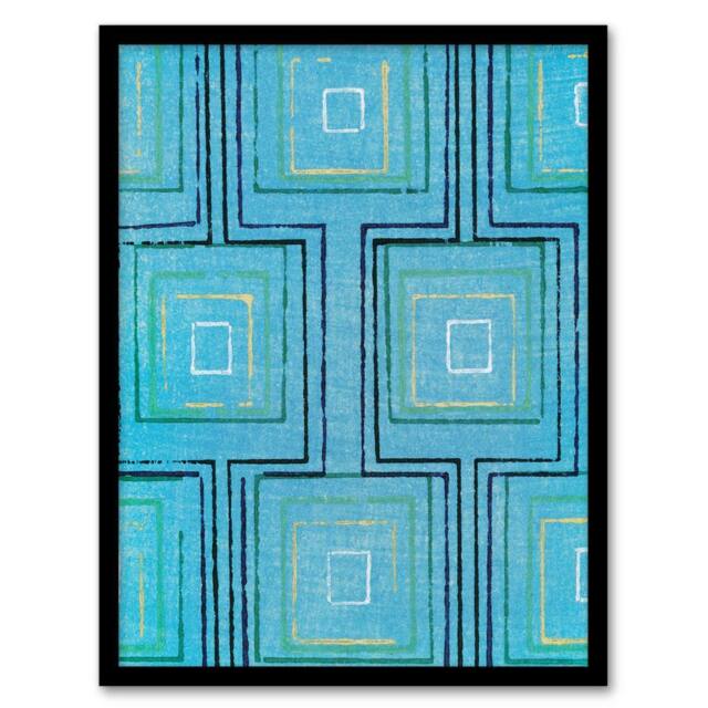 Artery8 Squares Geometric Blue Pattern Japan Framed Wall Art Print Furuya Korin - Size: A4 - image 1