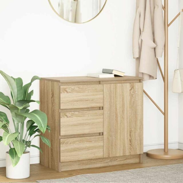 Berkfield Home Sideboard with Drawer Sonoma Oak 71x35x65 cm Engineered Wood in Brown - Size: 71 x 35 x 65 cm - image 1