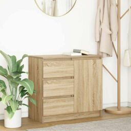 Berkfield Home Sideboard with Drawer Sonoma Oak 71x35x65 cm Engineered Wood in Brown - Size: 71 x 35 x 65 cm - thumbnail 1