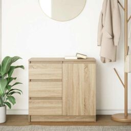 Berkfield Home Sideboard with Drawer Sonoma Oak 71x35x65 cm Engineered Wood in Brown - Size: 71 x 35 x 65 cm - thumbnail 3