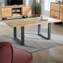 Home Source Live Edge Coffee Table Solid 26mm Acacia Top Black Metal Legs Home Furniture in Natural