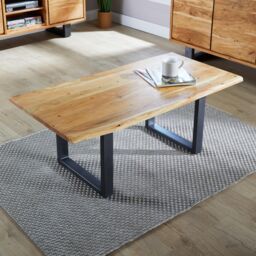 Home Source Live Edge Coffee Table Solid 26mm Acacia Top Black Metal Legs Home Furniture in Natural - thumbnail 3