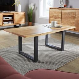 Home Source Live Edge Coffee Table Solid 26mm Acacia Top Black Metal Legs Home Furniture in Natural - thumbnail 2