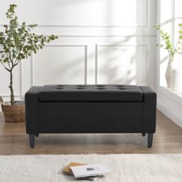 Home Republic Brayden Leather Storage Seat Storage Ottomans in Black - Size: 2 Seater