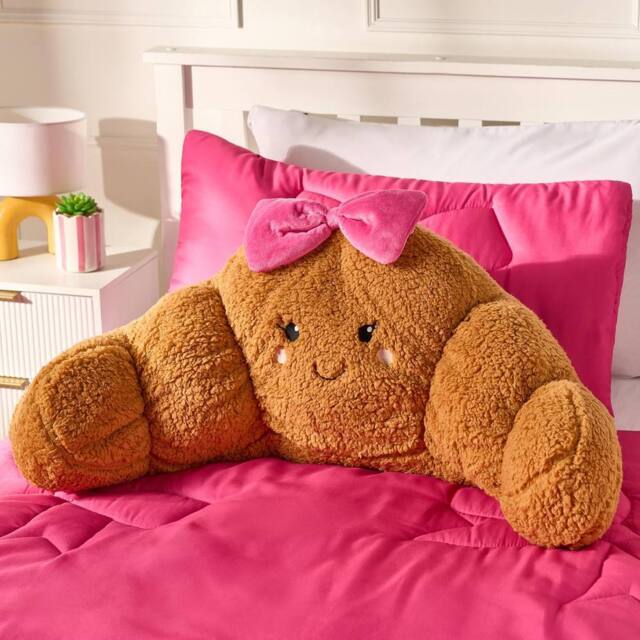 OHS Bowed Croissant Cuddle Cushion Novelty Reading Pillow in Brown - image 1