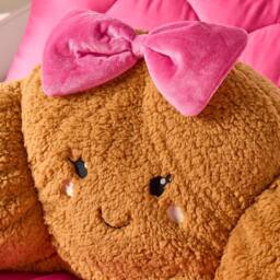OHS Bowed Croissant Cuddle Cushion Novelty Reading Pillow in Brown - thumbnail 4
