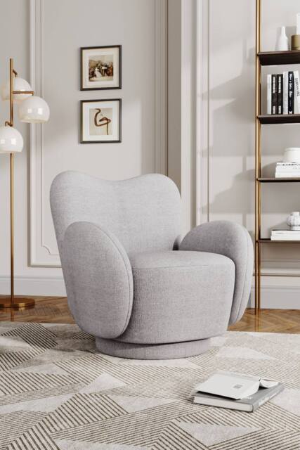 H&O Direct Modern Chenille Swivel Armchair in Light Grey - image 1