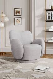 H&O Direct Modern Chenille Swivel Armchair in Light Grey - thumbnail 1