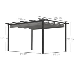 OUTSUNNY 4 x 3(m) Aluminium Pergola Gazebo Garden Shelter w/ Retractable Roof in Grey - thumbnail 3