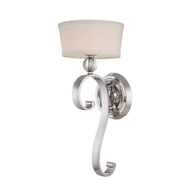 Loops Wall Light Curved Design Glass Orb White Linen Shade Imperial Silver LED G9 40W