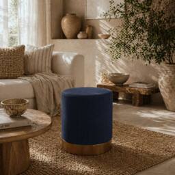 Wyld Haus Tamo Bala Dark Blue Corduroy Padded Footstool with Gold Accent - thumbnail 1