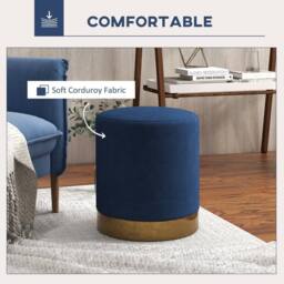 Wyld Haus Tamo Bala Dark Blue Corduroy Padded Footstool with Gold Accent - thumbnail 4