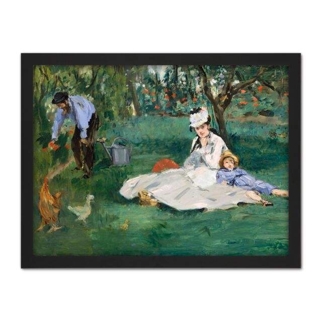 "Artery8 Wall Art Print Manet Monet Family In Their Garden Argenteuil Painting Large Framed Wall Décor Art in Brown - Size: W18"" x H24""" - image 1