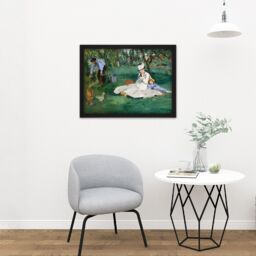 "Artery8 Wall Art Print Manet Monet Family In Their Garden Argenteuil Painting Large Framed Wall Décor Art in Brown - Size: W18"" x H24""" - thumbnail 2