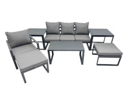 Fimous 6 Seat Aluminium Lounge 3 Seat Sofa Coffee Table Sets with 2 Big Stool in Dark Grey - thumbnail 2