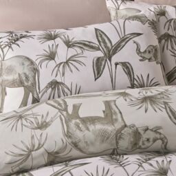 OHS Duvet Cover Set Safari Jungle Reversible Bed Quilt with Pillowcases Soft Bedding in Pale Green - Size: Double - thumbnail 4