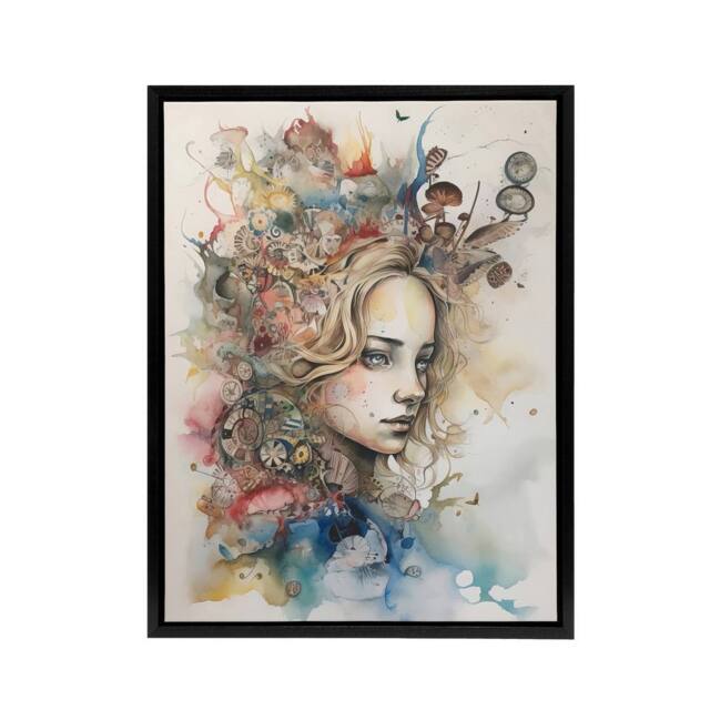 "Artery8 Alice Portrait in Wonderland Framed Canvas Wall Art Print in Beige - Size: W12"" x H16""" - image 1
