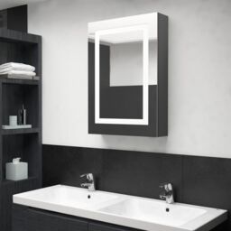 Berkfield Home LED Bathroom Mirror Cabinet Grey 50x13x70 cm - Size: 50 x 13 x 70 cm