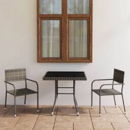 Berkfield Home Luxurious 3 Piece Garden Dining Set Poly Rattan Anthracite & Grey - thumbnail 2