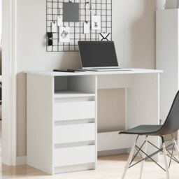 Berkfield Home Desk White 102x50x75 cm Engineered Wood - Size: 102 x 50 x 75 cm - thumbnail 3
