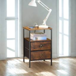 FURNOS Smart Bedside End Table With Drawers, USB Ports in Brown - thumbnail 4