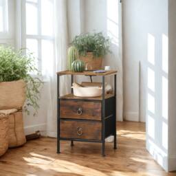 FURNOS Smart Bedside End Table With Drawers, USB Ports in Brown - thumbnail 1
