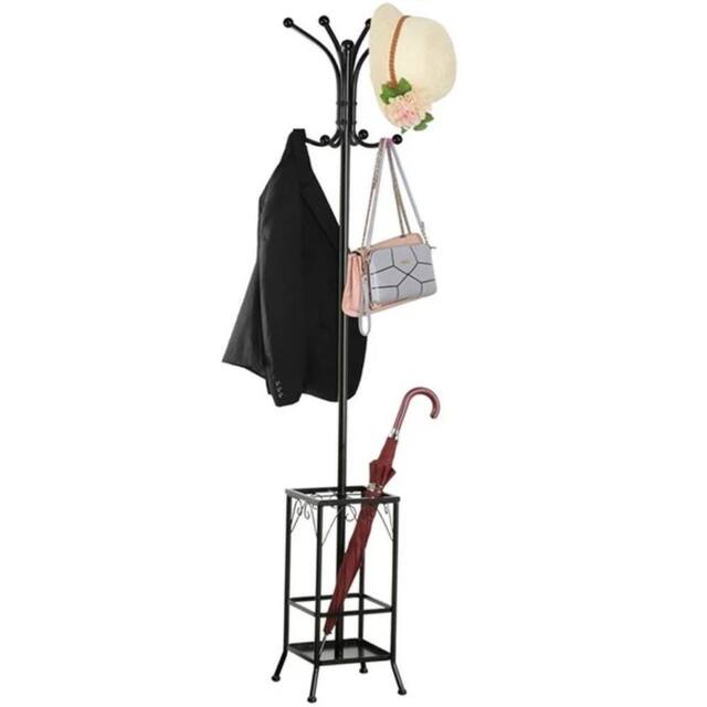 KORVIXA Metal Coat Stand Rack Free Standing Hall Tree in Black - Size: 100 cm x 15 cm - image 1