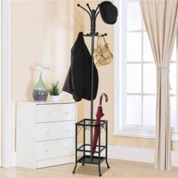 KORVIXA Metal Coat Stand Rack Free Standing Hall Tree in Black - Size: 100 cm x 15 cm - thumbnail 3