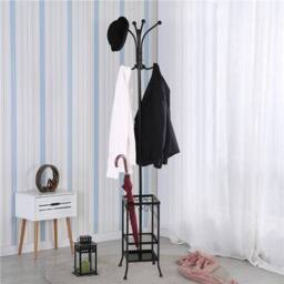 KORVIXA Metal Coat Stand Rack Free Standing Hall Tree in Black - Size: 100 cm x 15 cm - thumbnail 4