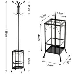 KORVIXA Metal Coat Stand Rack Free Standing Hall Tree in Black - Size: 100 cm x 15 cm - thumbnail 2