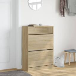 Berkfield Home Shoe Cabinet with 2 Flip-Drawers Sonoma Oak 80x34x116 cm in Light Brown - Size: 80 x 34 x 116 cm - thumbnail 3