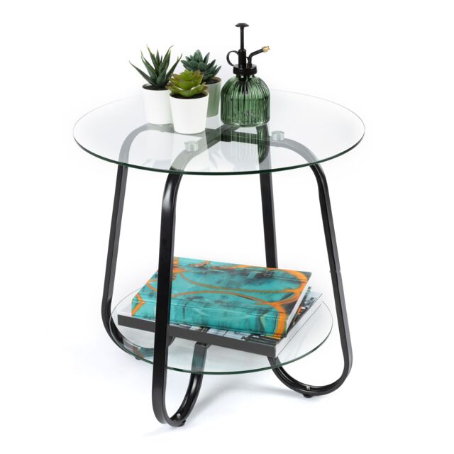 LIVIVO 2-Tier Round Tempered Glass Side Table in Clear - image 1
