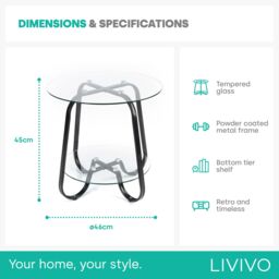 LIVIVO 2-Tier Round Tempered Glass Side Table in Clear - thumbnail 6