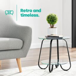 LIVIVO 2-Tier Round Tempered Glass Side Table in Clear - thumbnail 2
