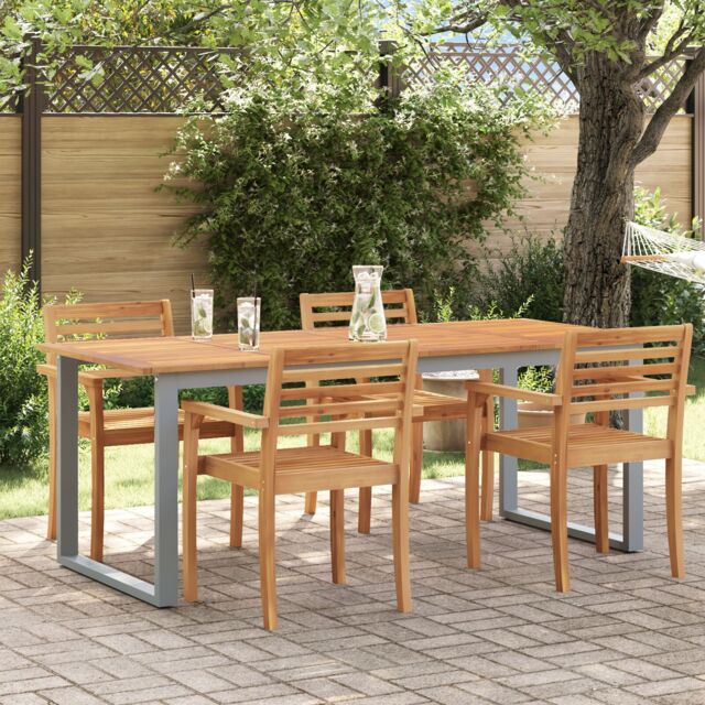 Berkfield Home Outdoor Dining Table Grey 200x90x75 cm Steel&Solid Wood Acacia - Size: 200 x 90 x 75 cm - image 1