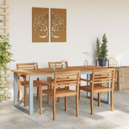 Berkfield Home Outdoor Dining Table Grey 200x90x75 cm Steel&Solid Wood Acacia - Size: 200 x 90 x 75 cm - thumbnail 4