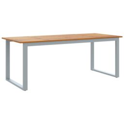 Berkfield Home Outdoor Dining Table Grey 200x90x75 cm Steel&Solid Wood Acacia - Size: 200 x 90 x 75 cm - thumbnail 2