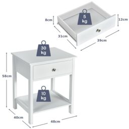 Costway Set of 2 Nightstand 2 Tiers Modern Sofa Side Table Bedroom End Table with Drawer in White - thumbnail 2