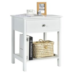 Costway Set of 2 Nightstand 2 Tiers Modern Sofa Side Table Bedroom End Table with Drawer in White - thumbnail 3