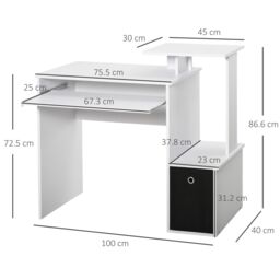 HOMCOM Computer Desk with Sliding Keyboard Tray Storage Drawer Shelf in White - thumbnail 3