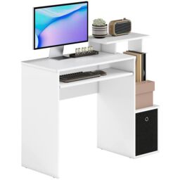 HOMCOM Computer Desk with Sliding Keyboard Tray Storage Drawer Shelf in White - thumbnail 2