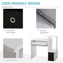 HOMCOM Computer Desk with Sliding Keyboard Tray Storage Drawer Shelf in White - thumbnail 5